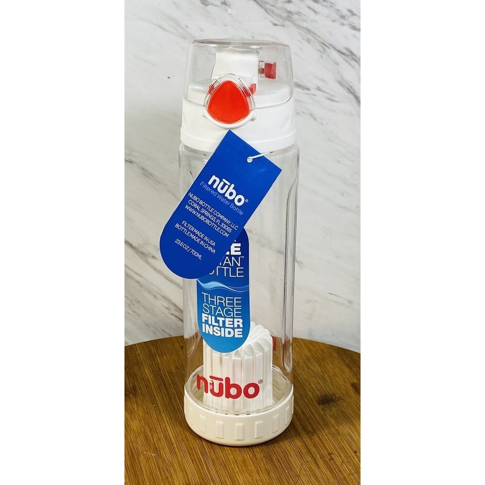 Nubo Filtered Water BPA Free Tritan Bottle Clear Red NB2243 NEW 700ml 23.6oz